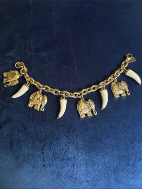 Lilly Pulitzer Elephant Charm Bracelet Gold Tone Ivory Tusk Charm